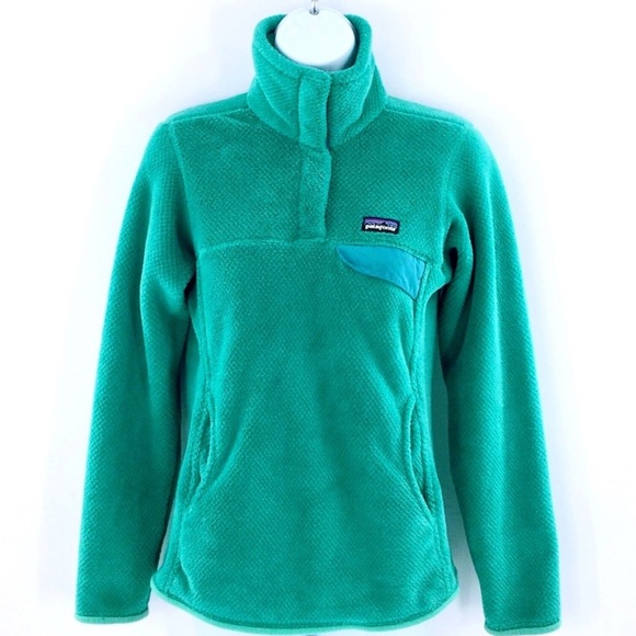 Patagonia Women Re-Tool Snap T Pullover Teal Green Polartec Sherpa Fleece Small - Picture 3 of 4